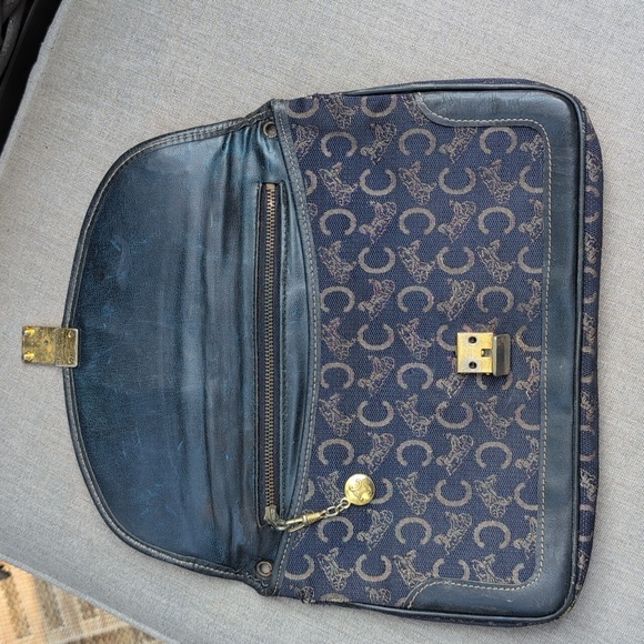 Vintage Celine Macadam Navy and Gold Canvas Foldover Clutch - Picture 8 of 11